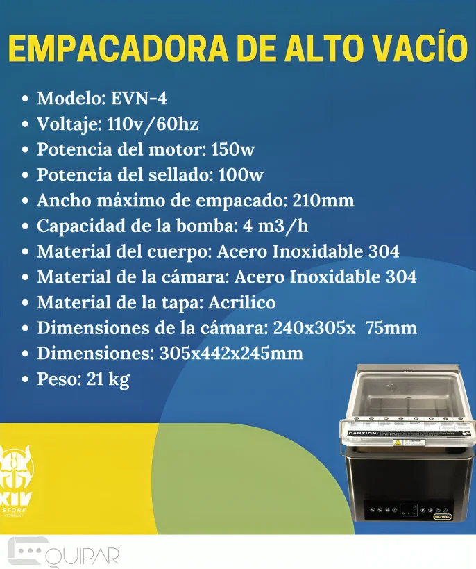 EMPACADORA AL ALTO VACIO CON 1 BARRA DE SELLADO NOVAL EVN-4