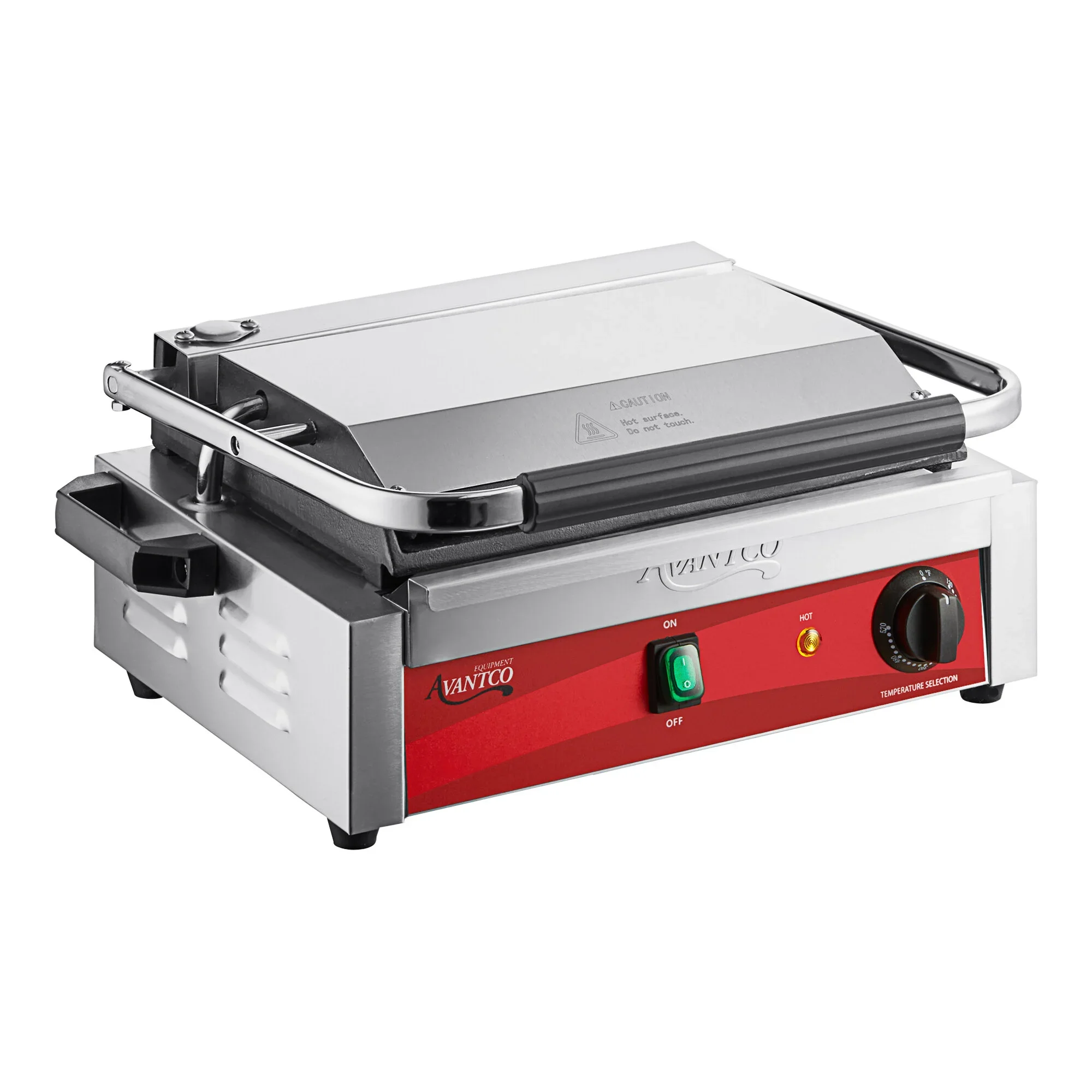GRILL COMERCIAL PARA SANDWICHES PANINI CON PLACA SUPERIOR RANURADA Y BASE LISA / SUPERFICIE DE COCCION DE 34,5 X 21,5 CM AVANTCO PG200GS