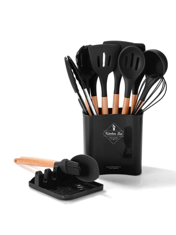 Culinary Couture - Juego de utensilios de cocina de silicona, juego de 24  utensilios de cocina de silicona negra para utensilios de cocina