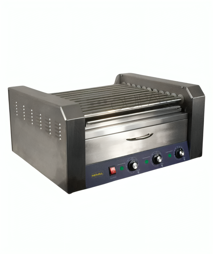 MAQUINA DE HOTDOGS CON GABINETE PARA PAN CAP. 9.5LT. 11 RODILLOS NOVAL MHD-11P