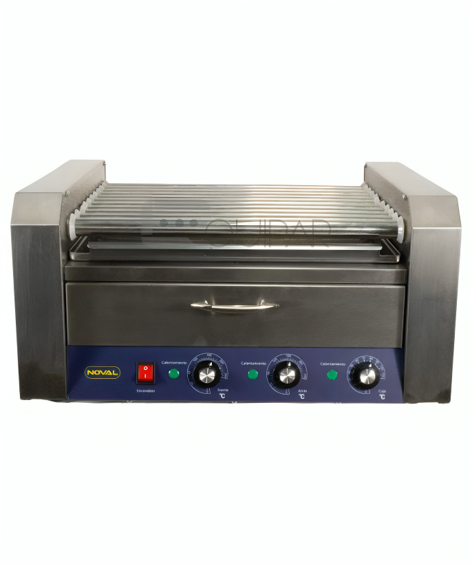 MAQUINA DE HOTDOGS CON GABINETE PARA PAN CAP. 9.5LT. 11 RODILLOS NOVAL MHD-11P