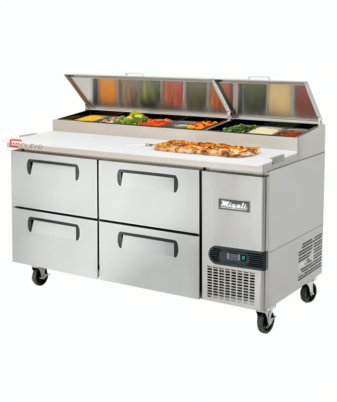 MESA DE PREPARACION DE PIZZAS 44" - 20 FT³  / 4 CAJONES MIGALI C-PP67-D-HC