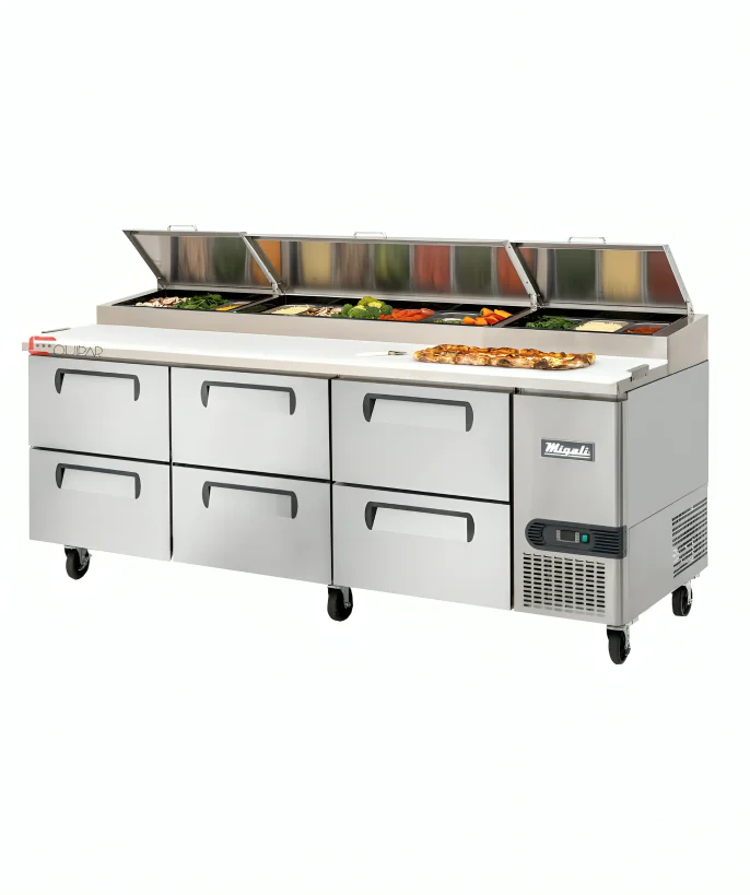MESA DE PREPARACION DE PIZZAS 44" - 26 FT³ / 6 CAJONES MIGALI C-PP93-D-HC